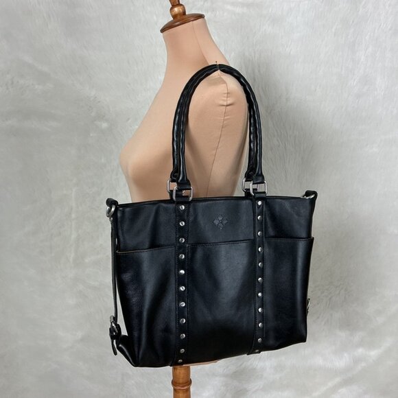Patricia Nash Handbags - Patricia Nash Carducci Twisted Handle Studded Black Leather Tote Bag